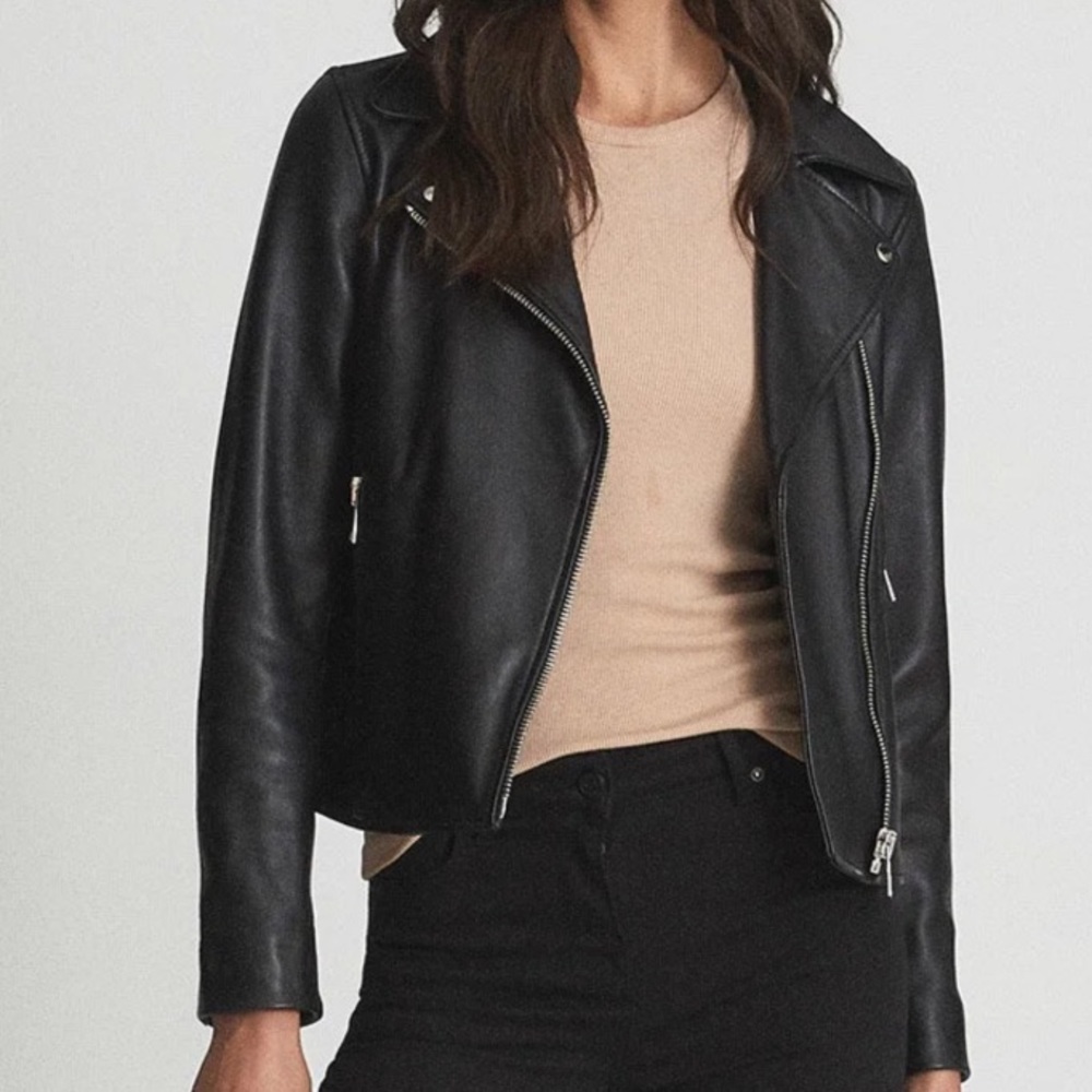 Reiss Geo leather biker jacket
